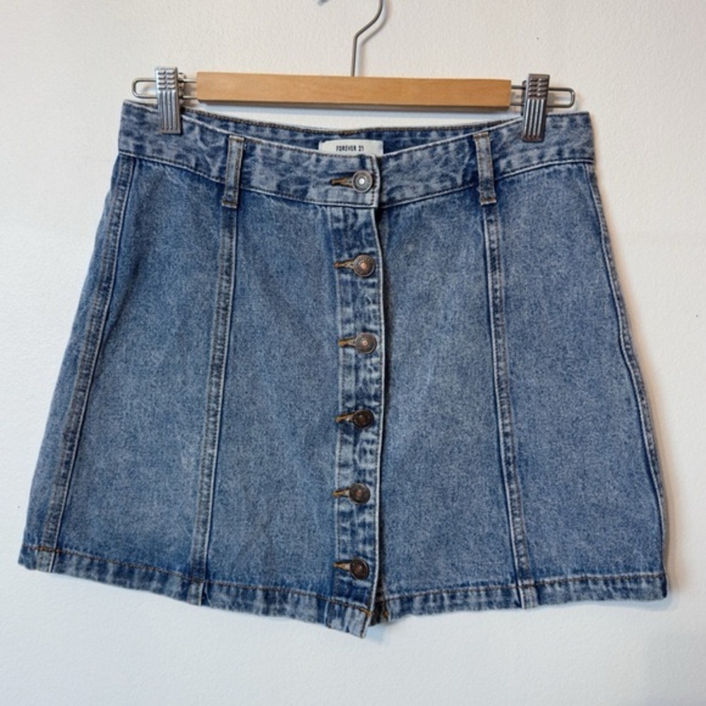 Forever 21 Denim Button-Front Mini Skirt A-Line Style